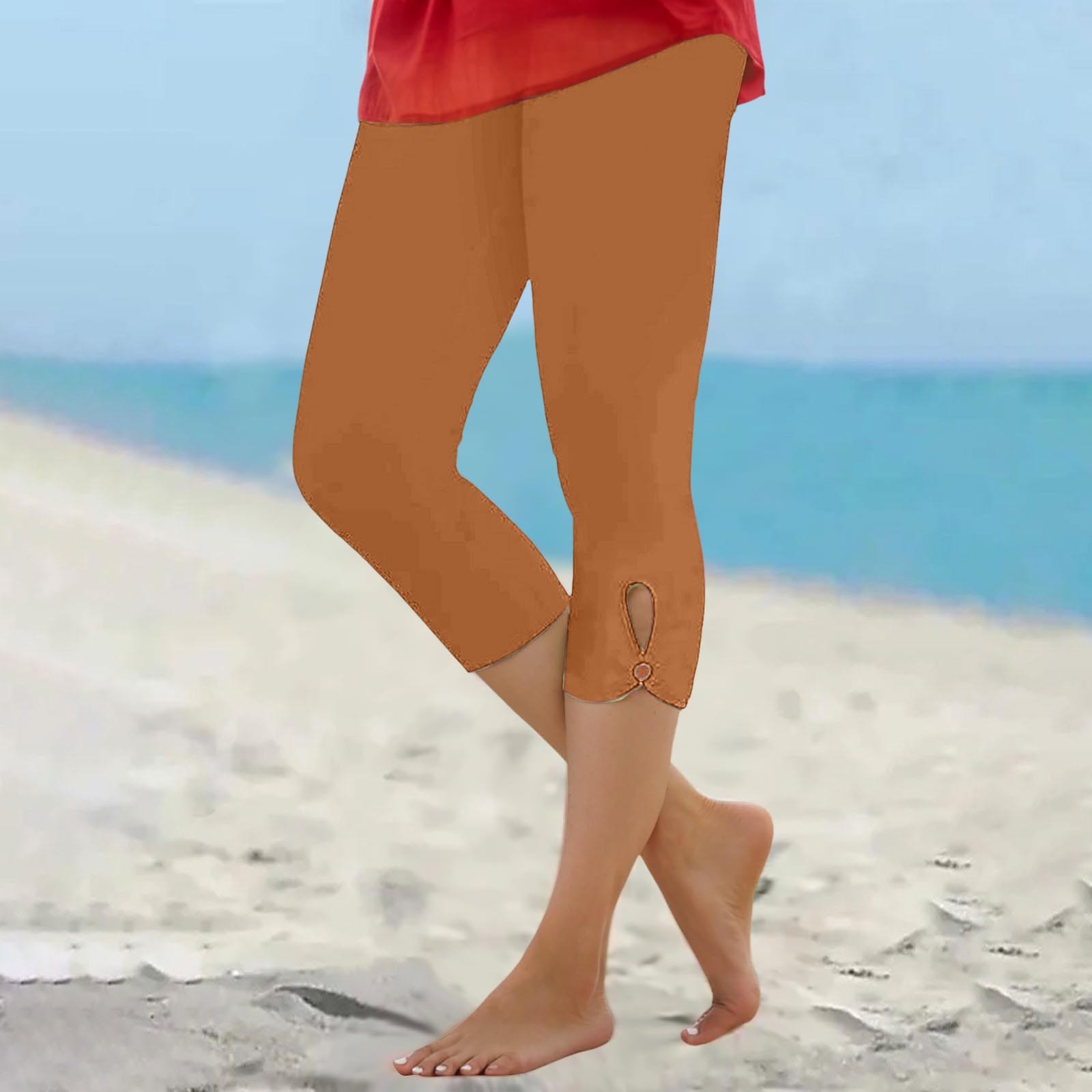 thumbnail image 2 of Leggings capri de compresión de cintura alta para mujer - Pantalones de yoga elásticos con bolsillos, mezcla de poliéster y spandex - Tallas M-XXXXL para hacer ejercicio/verano, 2 of 5